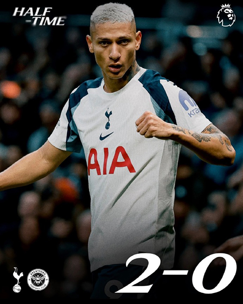 英超-热刺2-0布伦特福德 西蒙斯热刺生涯首球+传射